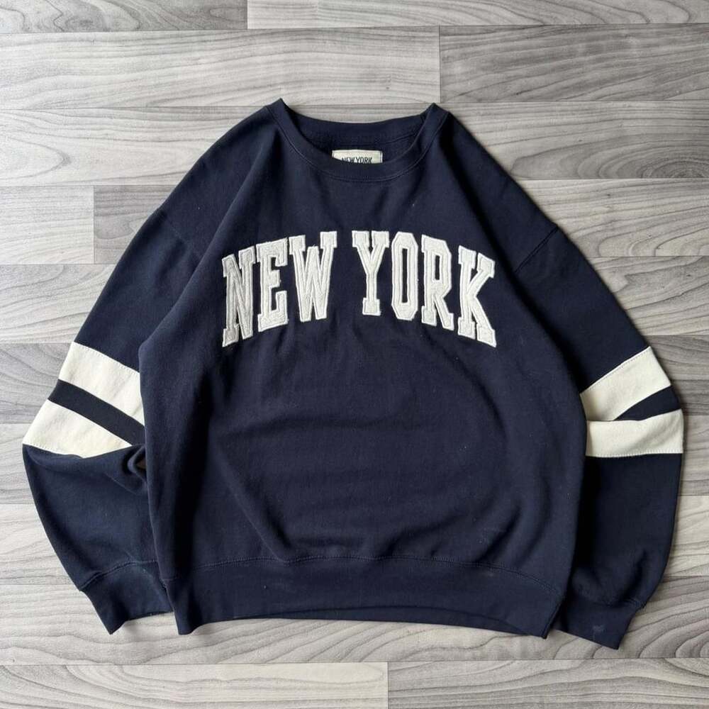 New York Popular Y2K Navy Crewneck Sweatshirt Large